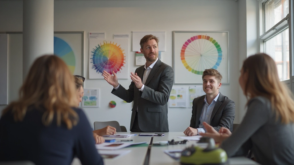 Kleurenrad met primaire, secundaire en tertiaire kleuren aangetoond met harmonieuze combinaties