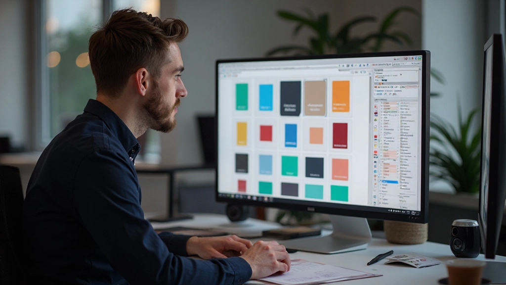 Designer selecteert kleurpalette en typografieopties voor website branding