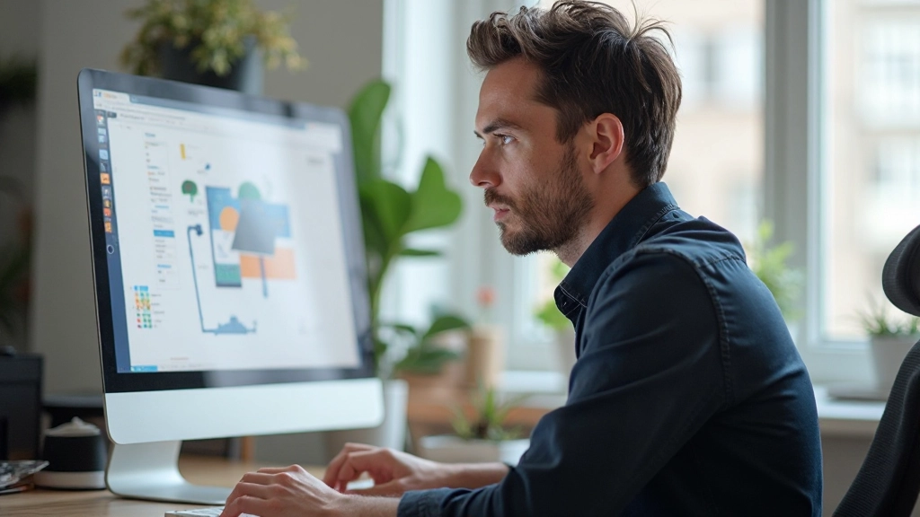 Designer analyseert gebruikersfeedback en wireframes op computer scherm met analytics dashboard zichtbaar