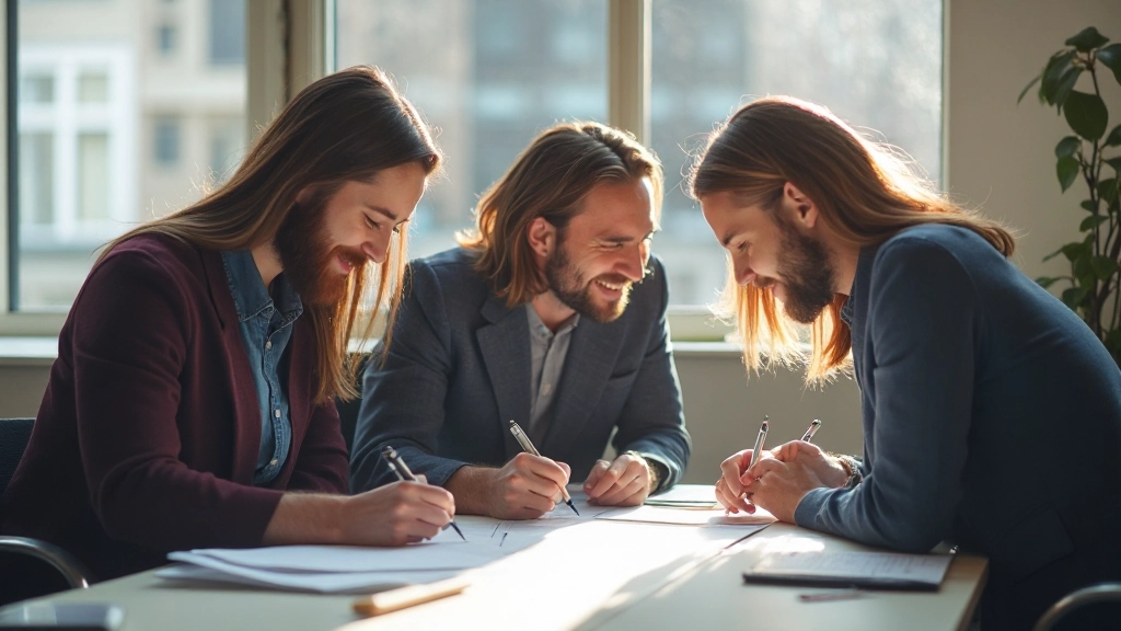Team van designers werkt samen aan gebruikergerichtheid, zittend aan tafel met wireframes en prototypes, moderne kantooromgeving, natuurlijk daglicht
