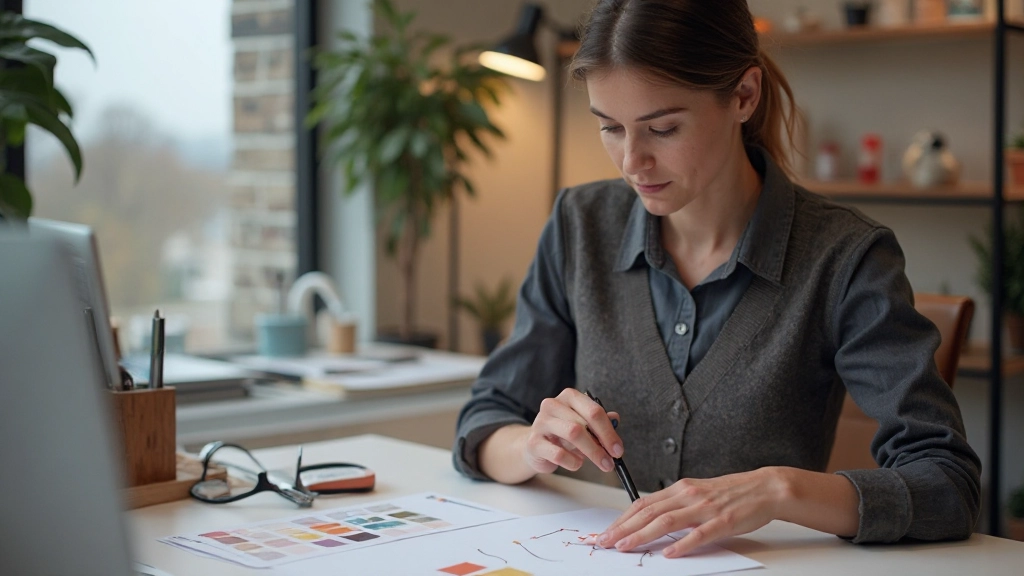 Kleurentheorie demonstratie met verfpalet en digitaal ontwerp op scherm met harmonische kleurschema's