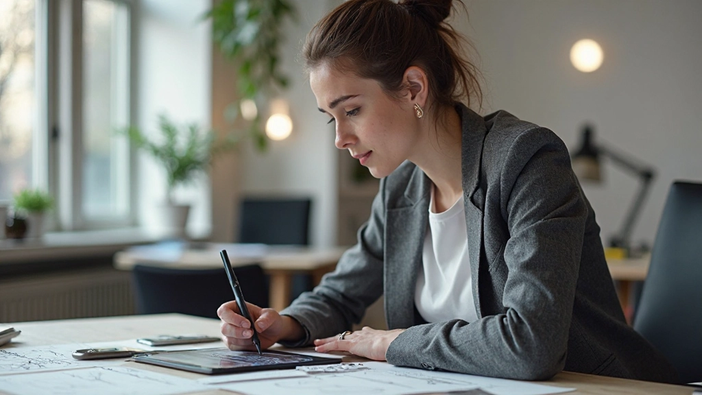 Creatieve designer werkend aan digitaal project op groot scherm met grafische tools