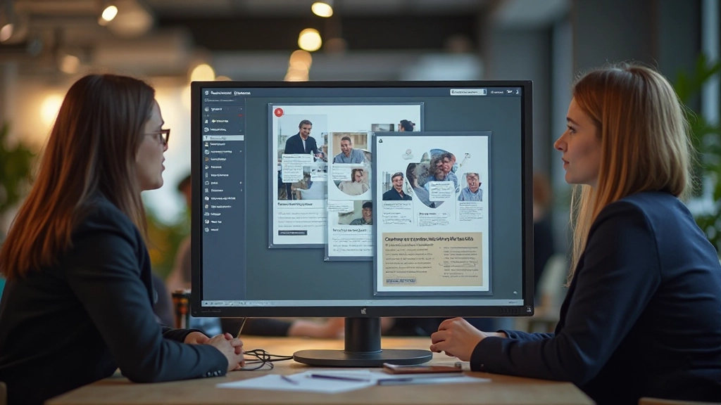 Teammeeting waarbij webdesigners en developers samenwerken aan interactieve prototype op groot scherm